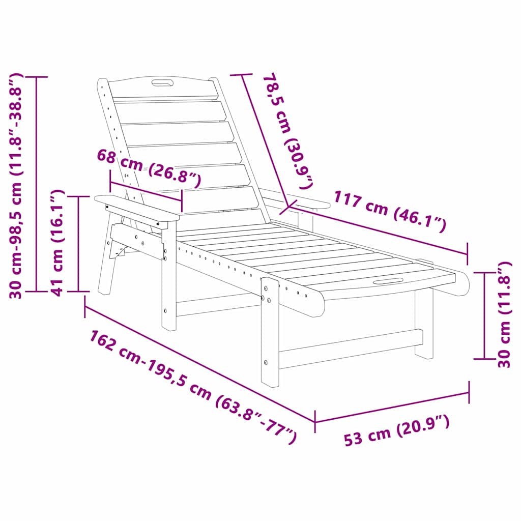 Sonnenliege Weiß 195,5 x 53 x 98,5 cm HDPE – Bild 11