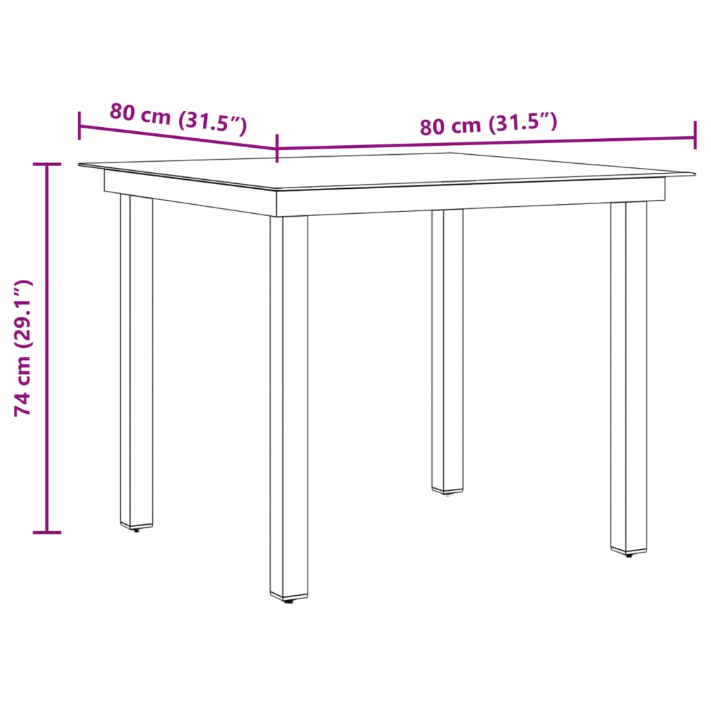 Gartentisch Schwarz 80x80x74 cm Aluminium und Glas – Bild 9