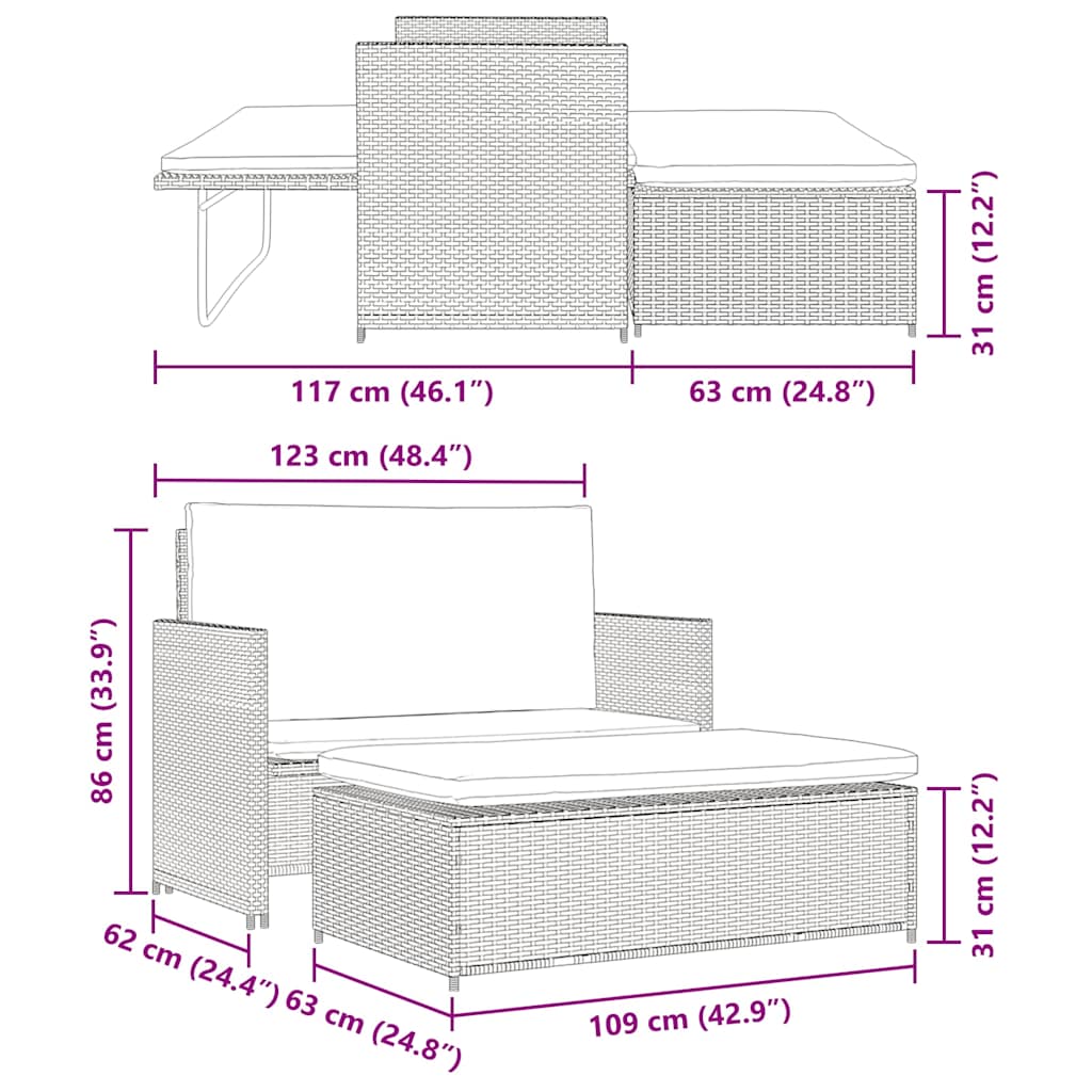 Gartensofa Poly Rattan Braun – Bild 11