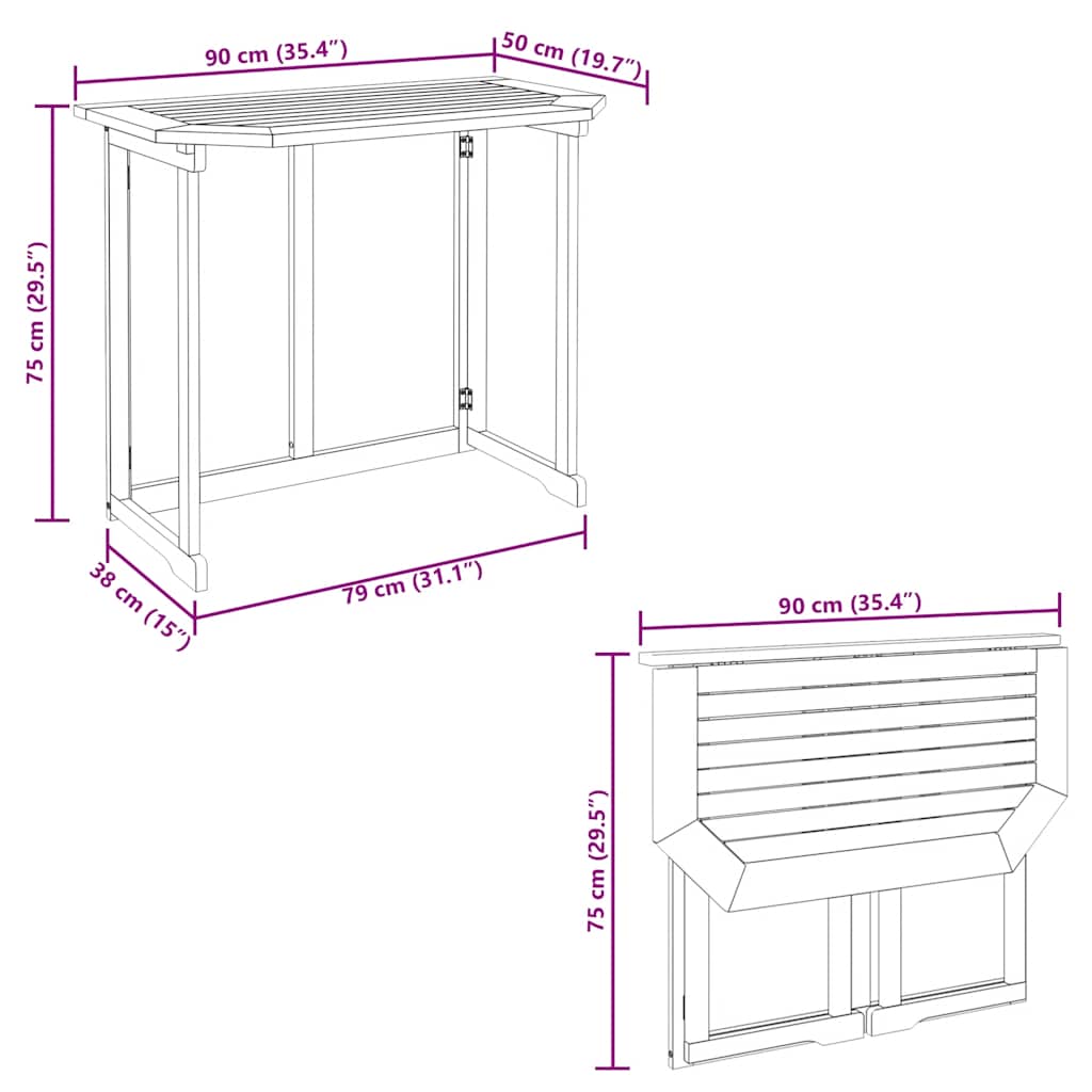 Bistrotisch 90x50x75 cm Akazie Massivholz – Bild 11