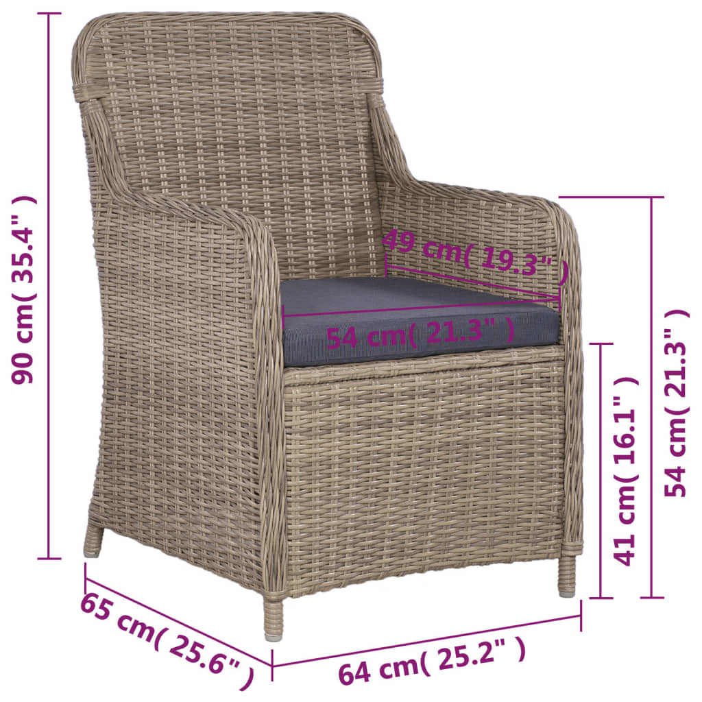 3-tlg. Bistro-Set mit Kissen Poly Rattan Braun – Bild 10