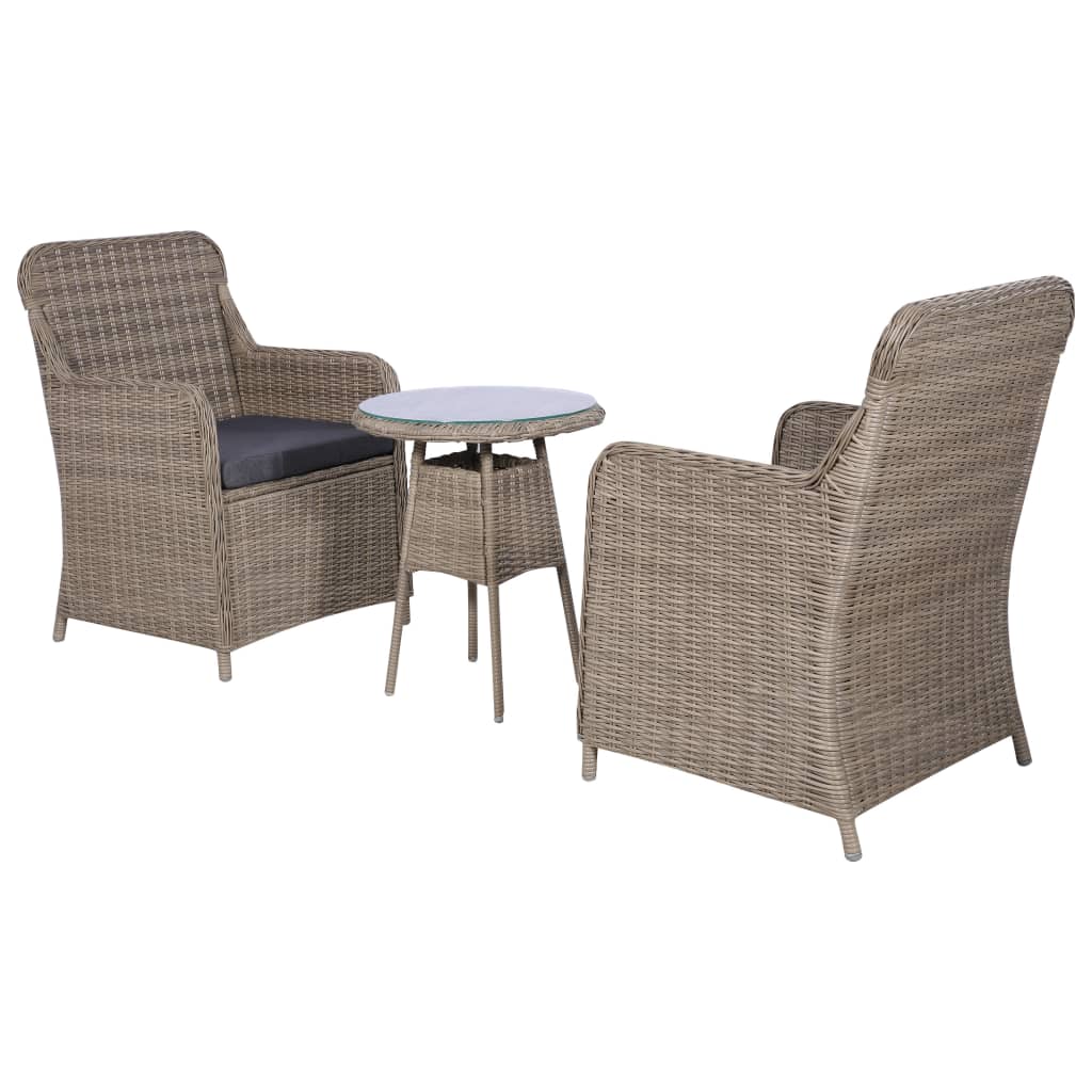 3-tlg. Bistro-Set mit Kissen Poly Rattan Braun – Bild 2