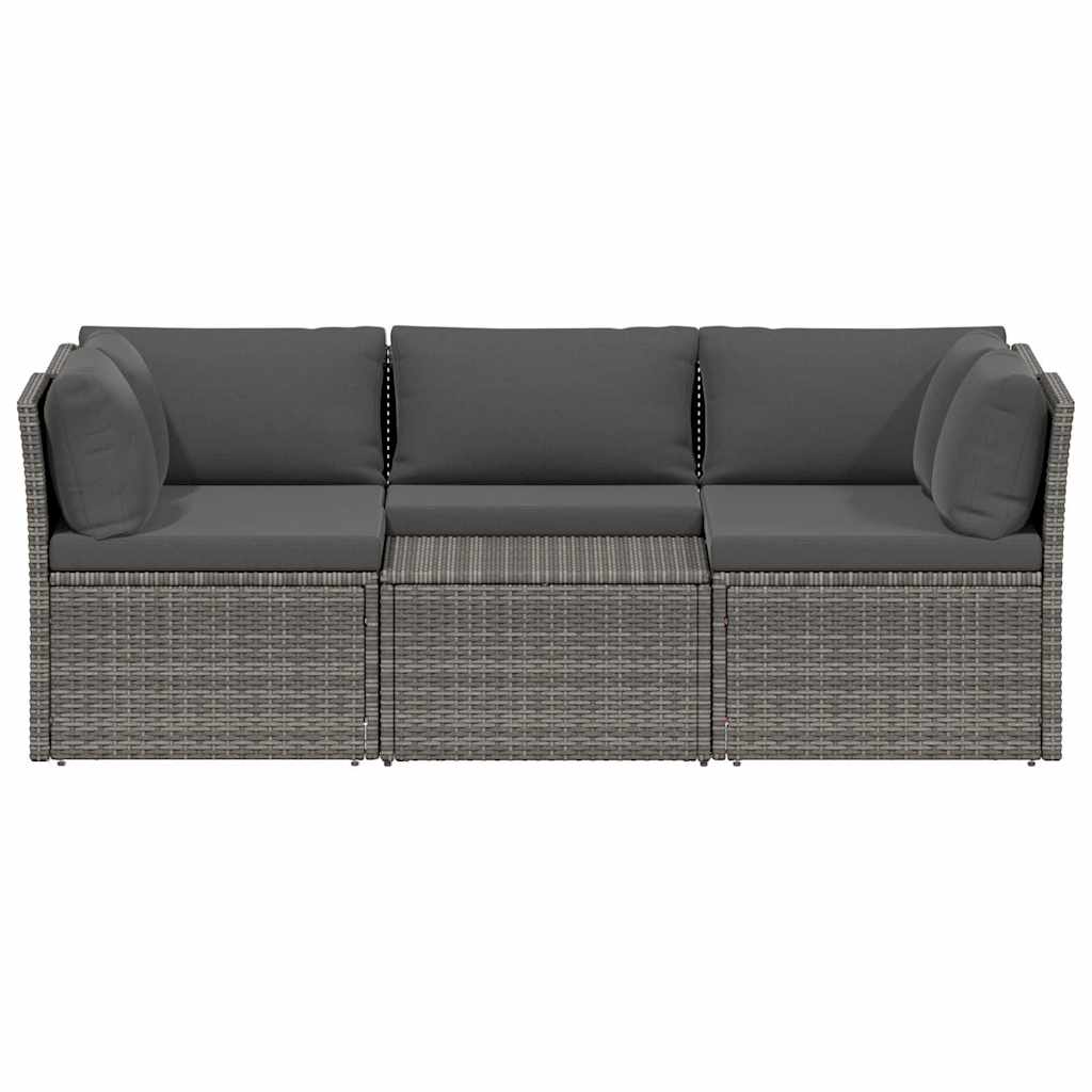 4-tlg. Garten-Lounge-Set mit Polstern Poly Rattan Grau – Bild 2