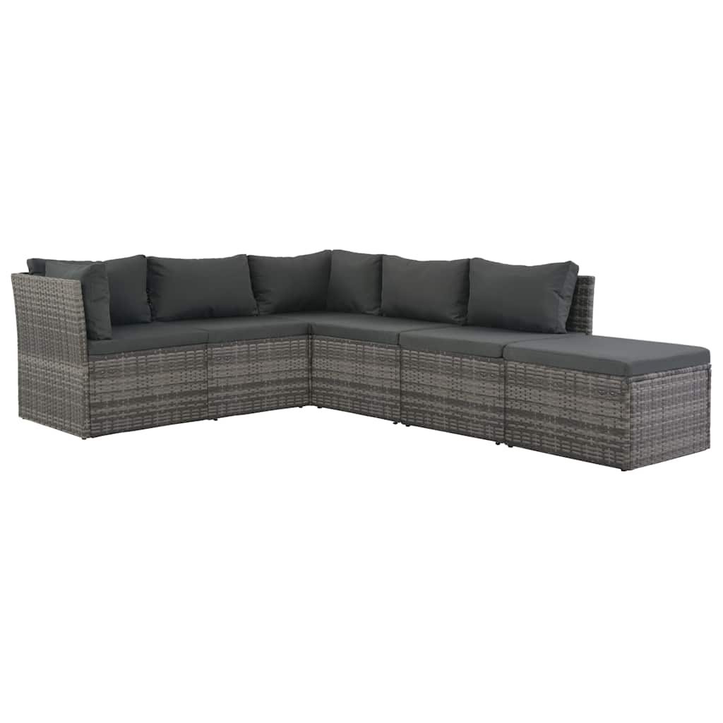 4-tlg. Garten-Lounge-Set mit Polstern Poly Rattan Grau – Bild 5