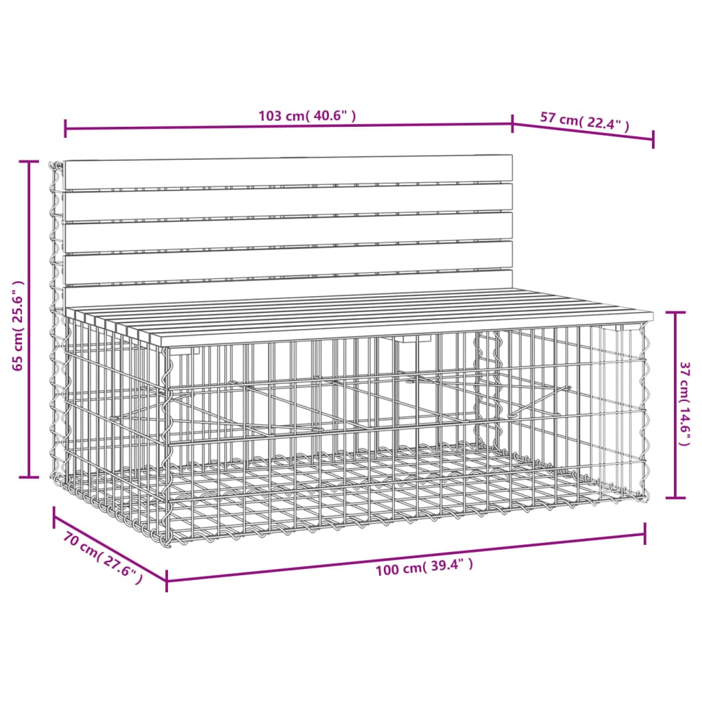 Gartenbank aus Gabionen 103x70x65 cm Massivholz Kiefer – Bild 8