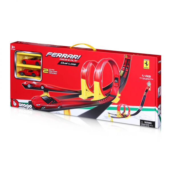 Bburago 18-31216 - Ferrari Race & Play: Dual Loop inkl. 2 Fahrzeugen und Tragebox, 1:43 - Modellauto – Bild 2