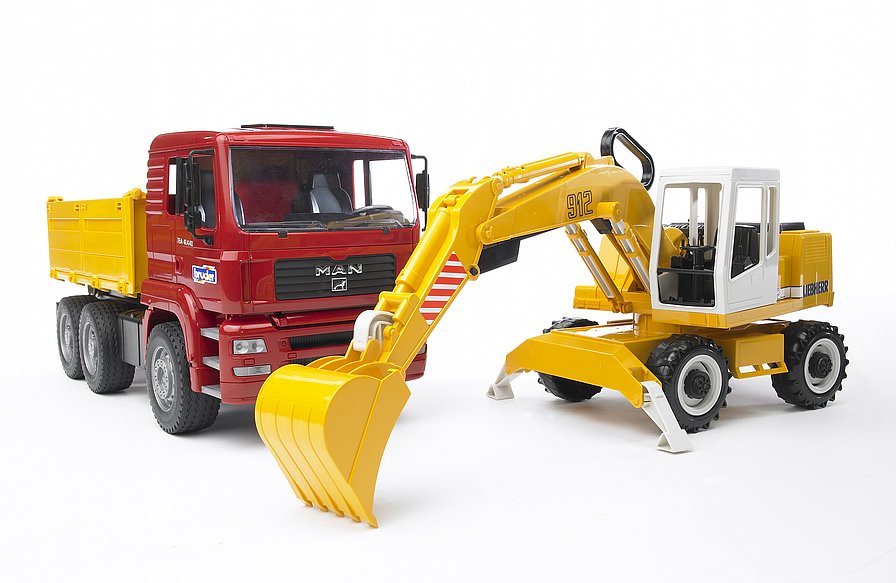 Bruder 02751 - MAN TGA Kipp-LKW und Liebherr Schaufelbagger – Bild 2